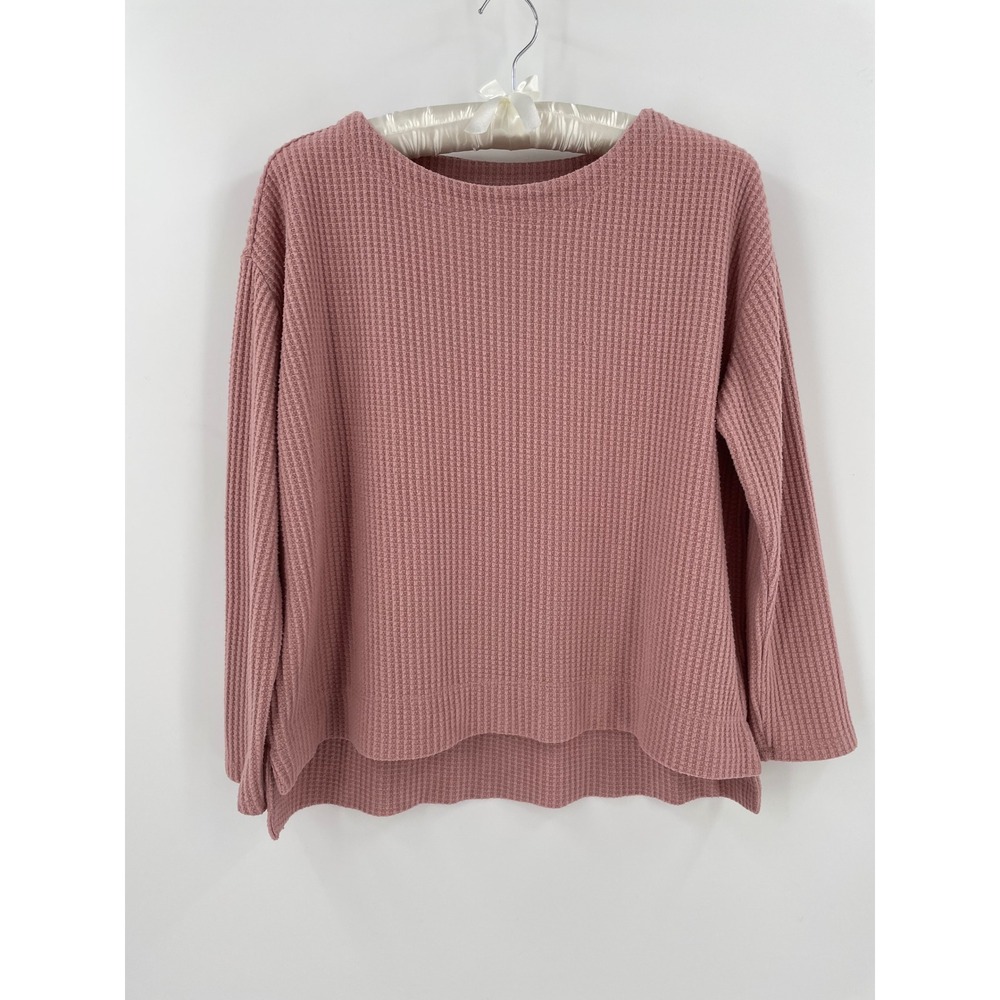 Splendid Womens L Dusty Rose Waffle Knit Relaxed High Low Pullover Top Pink